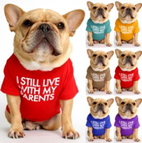 dog clothes starling English short bulldog pet clothing round collar T-shirt Teddy than panda dog clothing (Color: Lake blue, size: M)