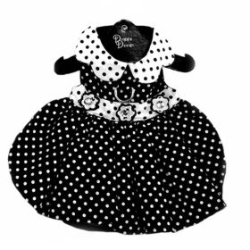 Polka Dot Dog Dress (Color: Black and white, size: XLarge)